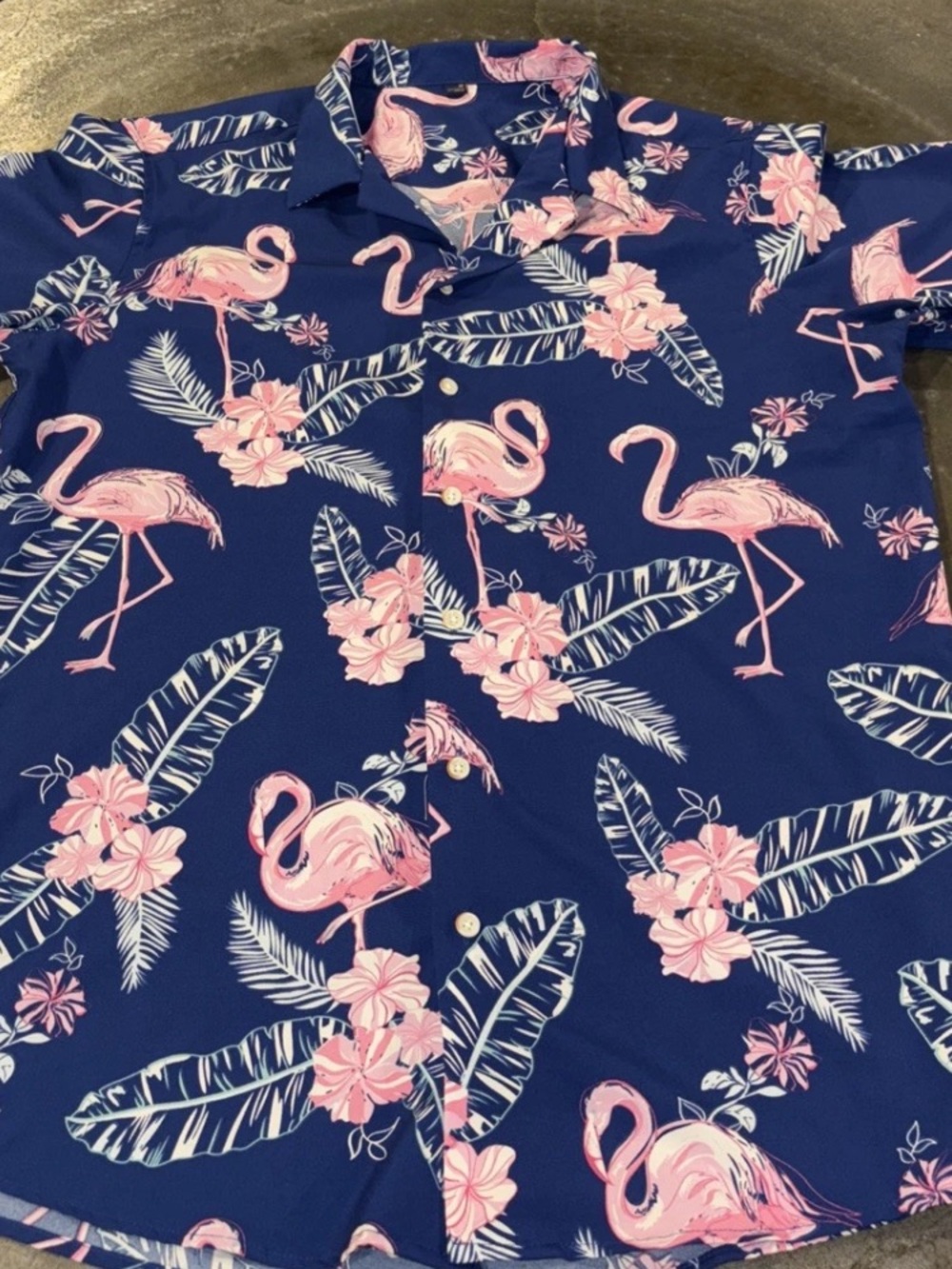Men's Navy Flamingo Print Short-Sleeve Shirt